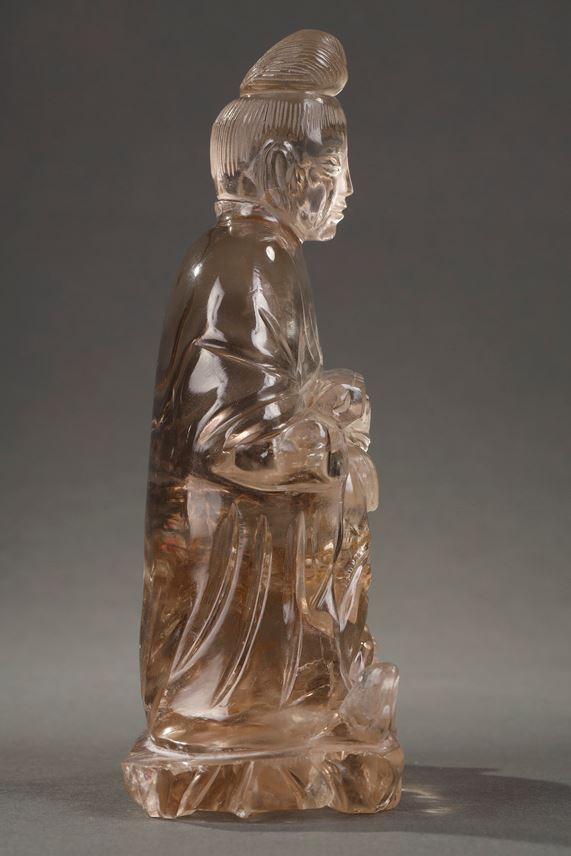 Guanyin sculpted in rock crystal smoked | MasterArt